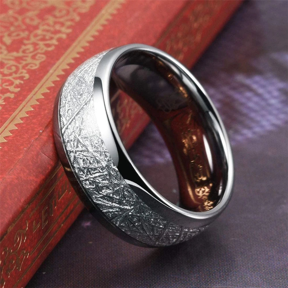 Fashion 8MM Rose Gold Color Stainless Steel Rings For Men Women Colorful Abalone Shell  Inlaid Men Rings Wedding Party Jewelry
