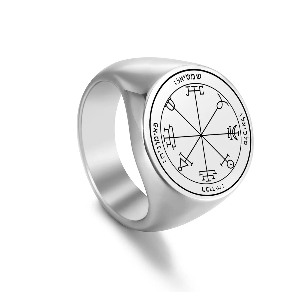 Dawapara Solomon Rings for Men Talisman Key of Solomon Amulet Punk Ring Stainless Steel Jewelry