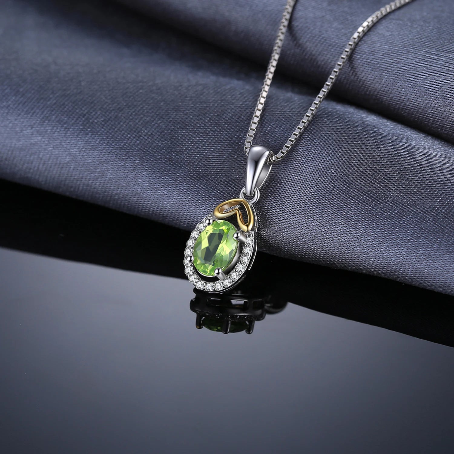 JewelryPalace Oval Cut Genuine Natural Green Peridot 925 Sterling Silver Pendant Necklace Gemstone Necklace for Women No Chain