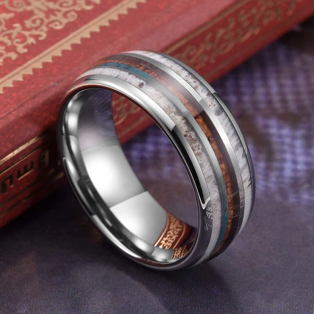 2025 Trendy 8mm Black Titanium Wedding Stainless Steel Rings For Men Inlay Colorful Abalone Shell Ring Men Wedding Band Jewelry