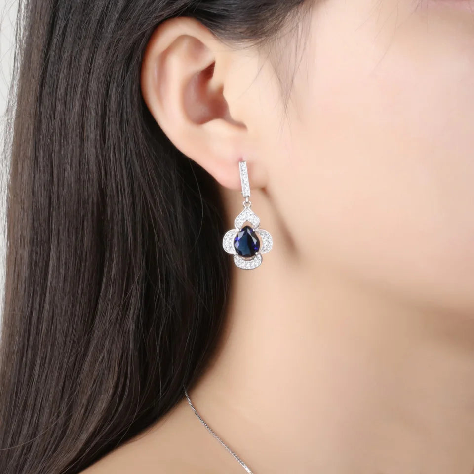 UMCHO Blue Sapphire Drop Earrings for Women Gemstone Genuine 925 Sterling Silver Fashionable Romantic Gift Engagement Jewelry