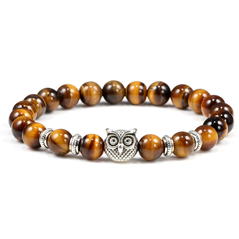 Black Lava Tiger Eye Weathered Stone Bracelets Bangles Classic Owl Beaded Natural Charm Bracelet for Women and Men Yoga Jewelry Tiger Eye Owl CHINA