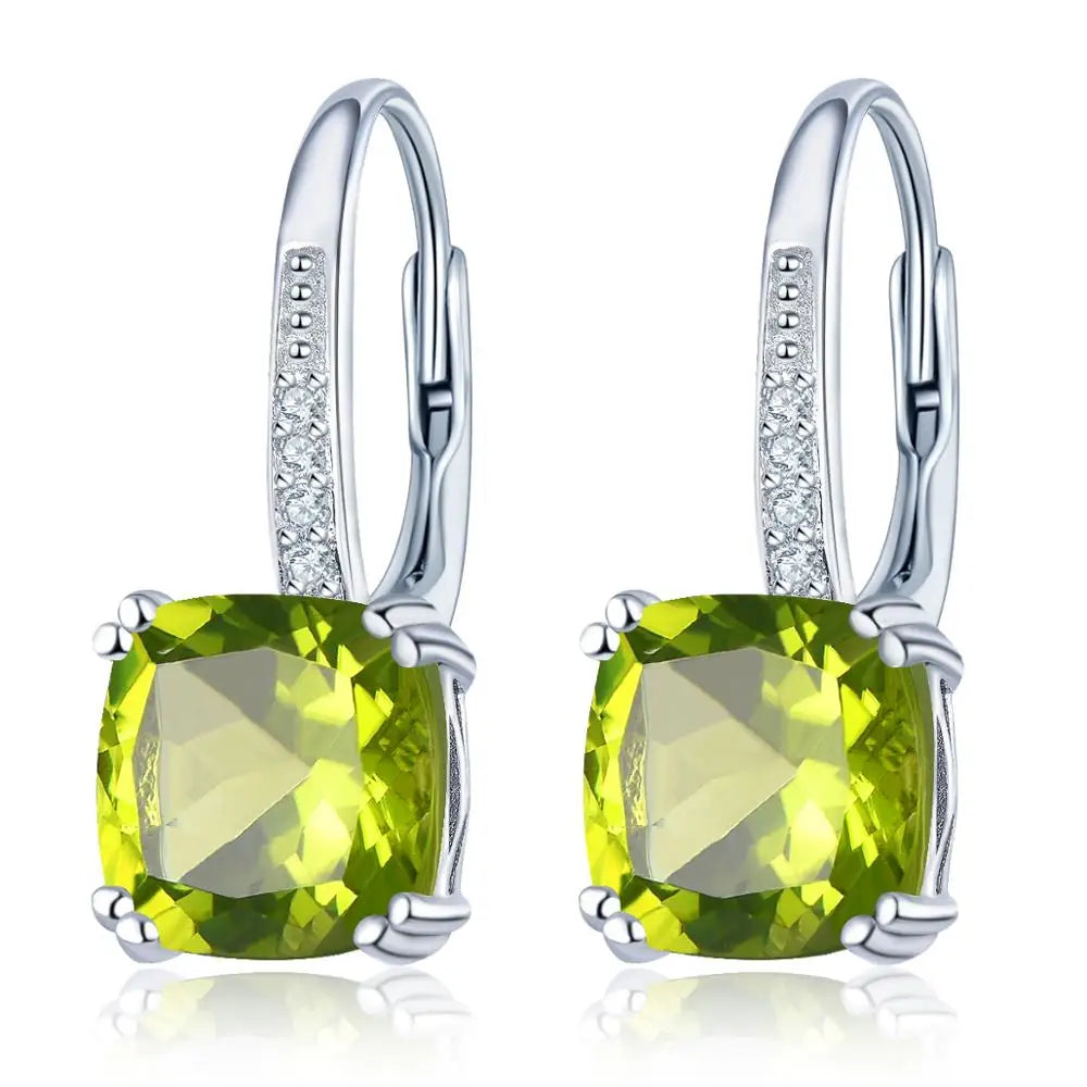 Hutang Natural Yellow Citrine Earrings 925 Sterling Silver 4 Carats Gemstones Fine Crystal Jewelry for Women Christmas Natural Peridot