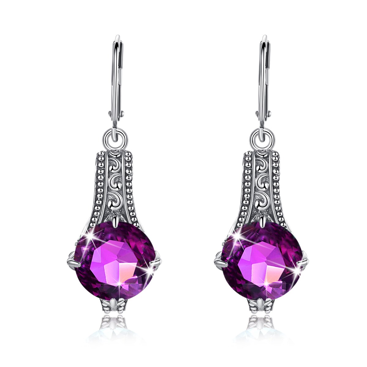 Szjinao High Quality Sterling Silver 925 Drop Earrings For Woman Sapphire Lever Backs Earring Anniversary Party Fine Jewelry Amethyst P Silver China