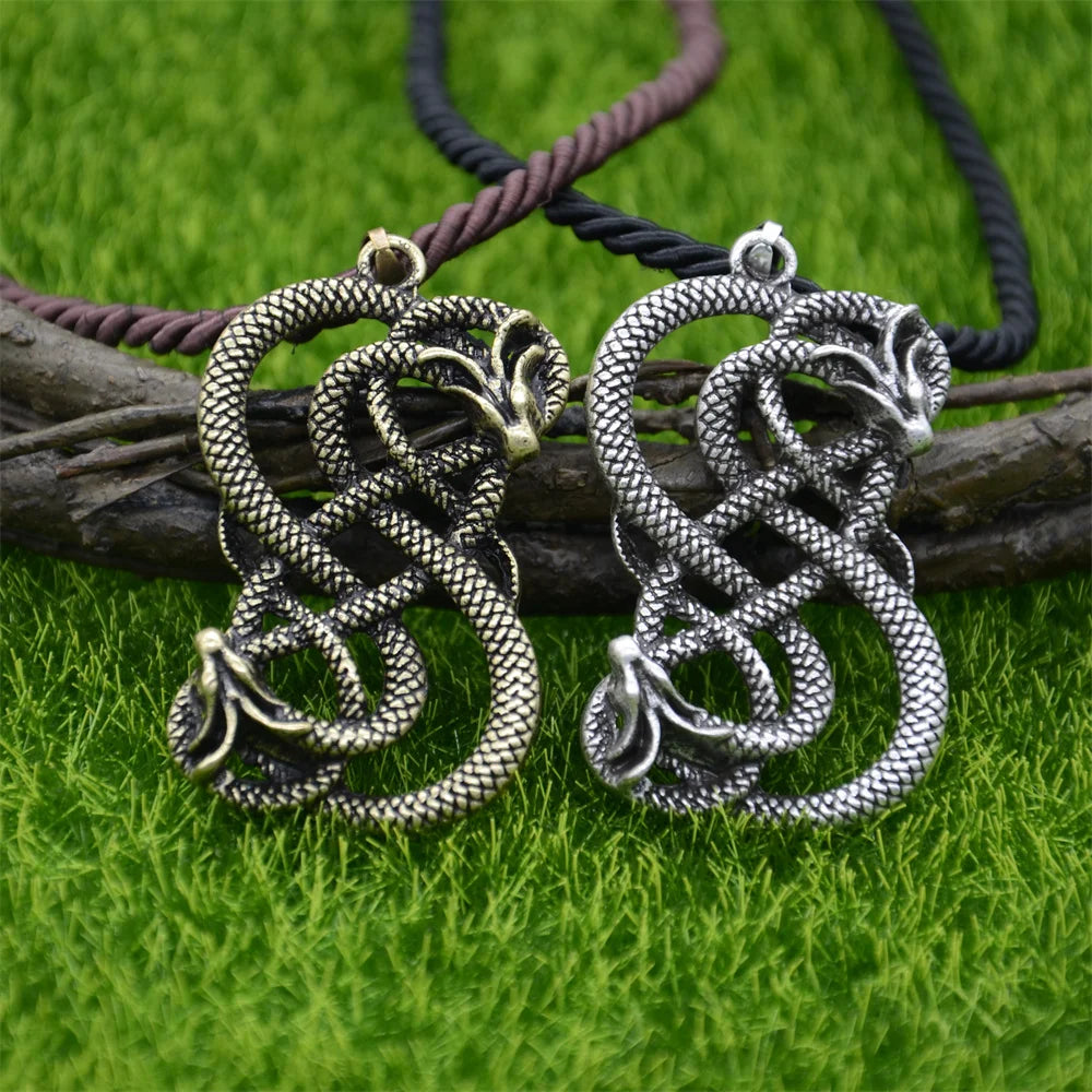Norse Loki Double Dragon Goth Ouroboros Scandinavian Pendant Viking Mens Necklace Gothic Accessories Halloween Jewelery
