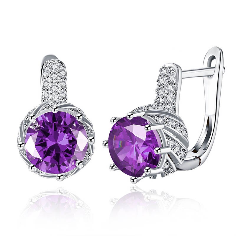 Cellacity Silver 925 Jewelry Gemstones Earrings for Women Round Sapphire Amethyst Zircon 4 Colors Choice Female Ear drops Party purple