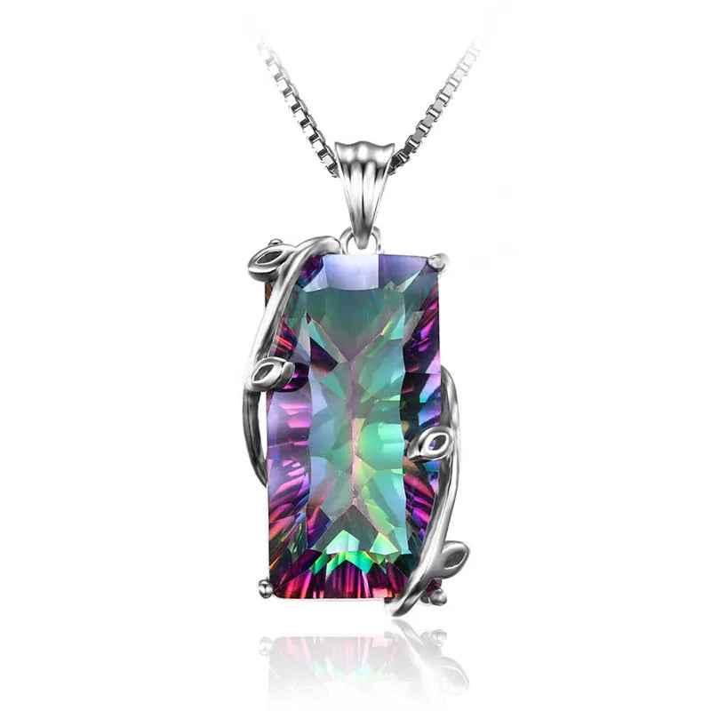 Jellystory Silver 925 Jewelry Necklace with Rectangle Topaz Gemstones Pendants for Women Wedding Engagement Party Gift Wholesale