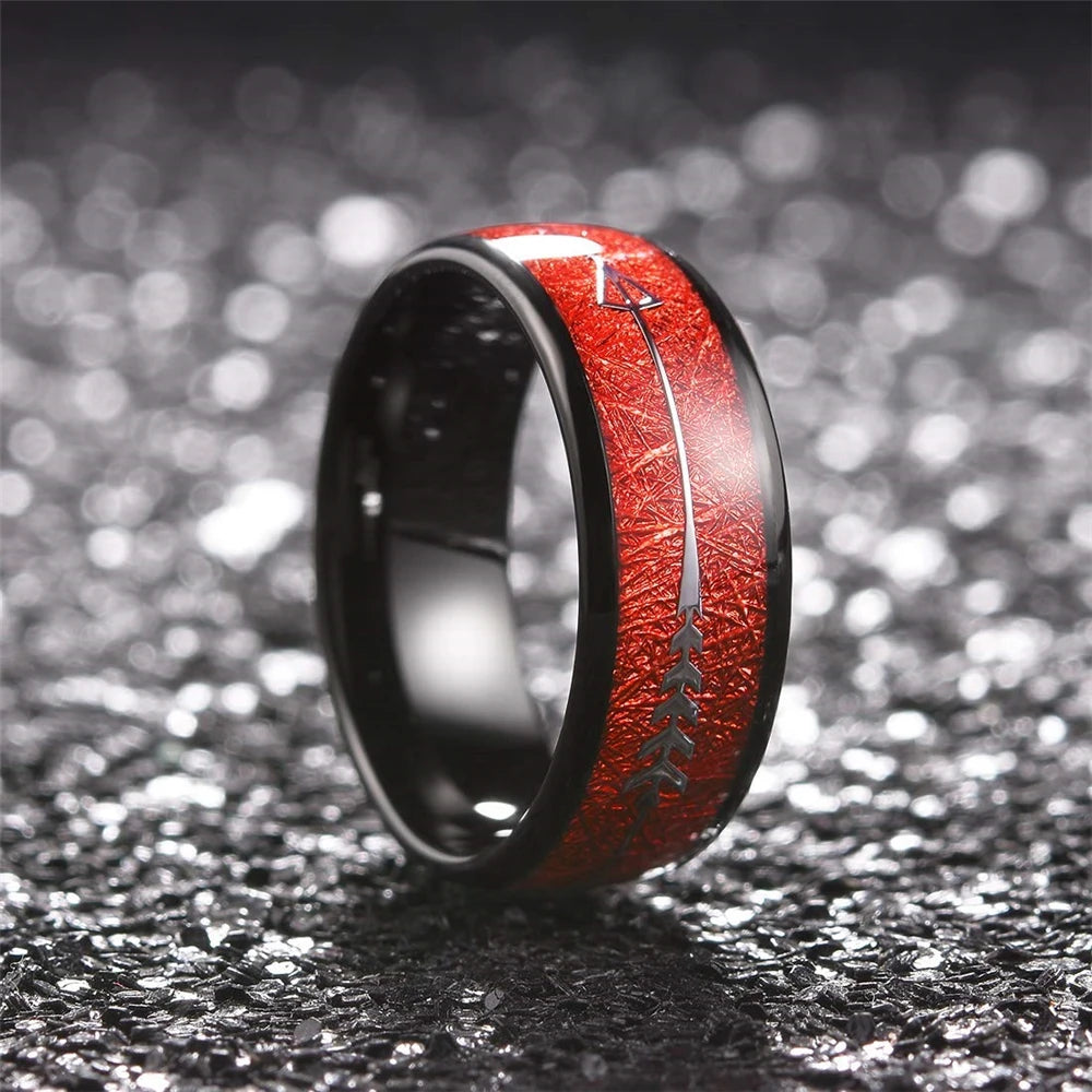 Fashion 8MM Rose Gold Color Stainless Steel Rings For Men Women Colorful Abalone Shell  Inlaid Men Rings Wedding Party Jewelry