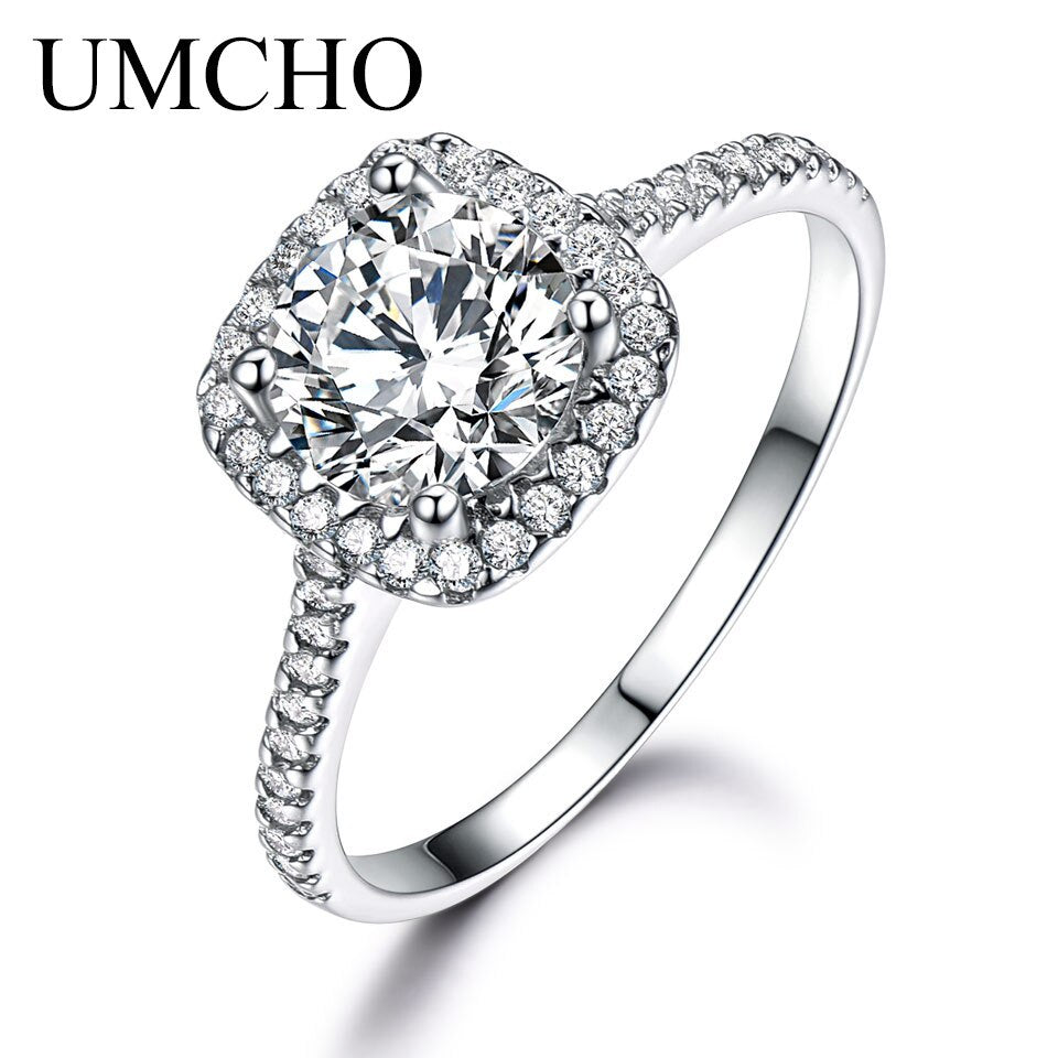 UMCHO Silver 925 Jewelry Luxury Bridal Round Cubic Zircon Rings For Women Solitaire Engagement Wedding Party Gift Fine Jewelry
