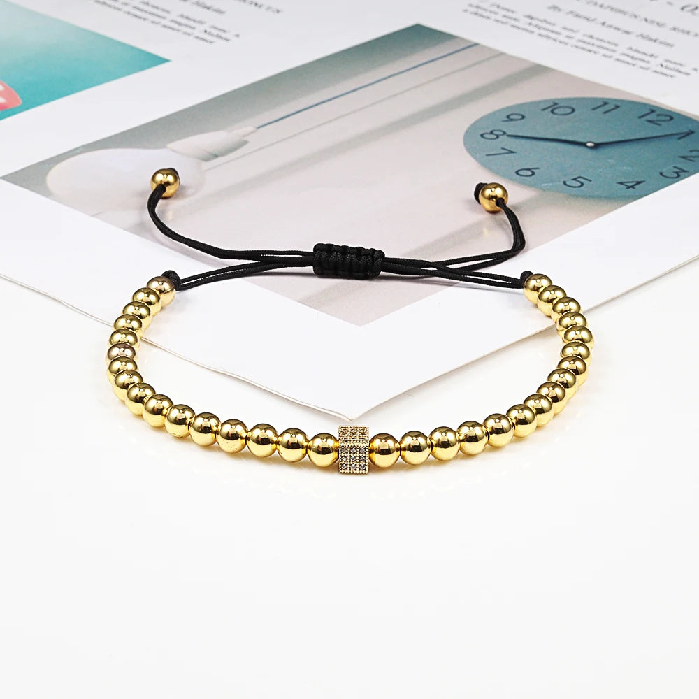 New Couple Bead Bracelet Micro CZ Crown Braided Bracelets For Men Women Adjustable Bangles His Hers Hand Jewelry Lover DIY Gifts