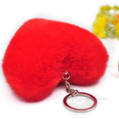 Fluffy pompom Keychain Gifts for Women Soft Heart Shape Pompon Fake Rabbit Key Chain Ball Car Bag Accessories Key Ring HJ-9
