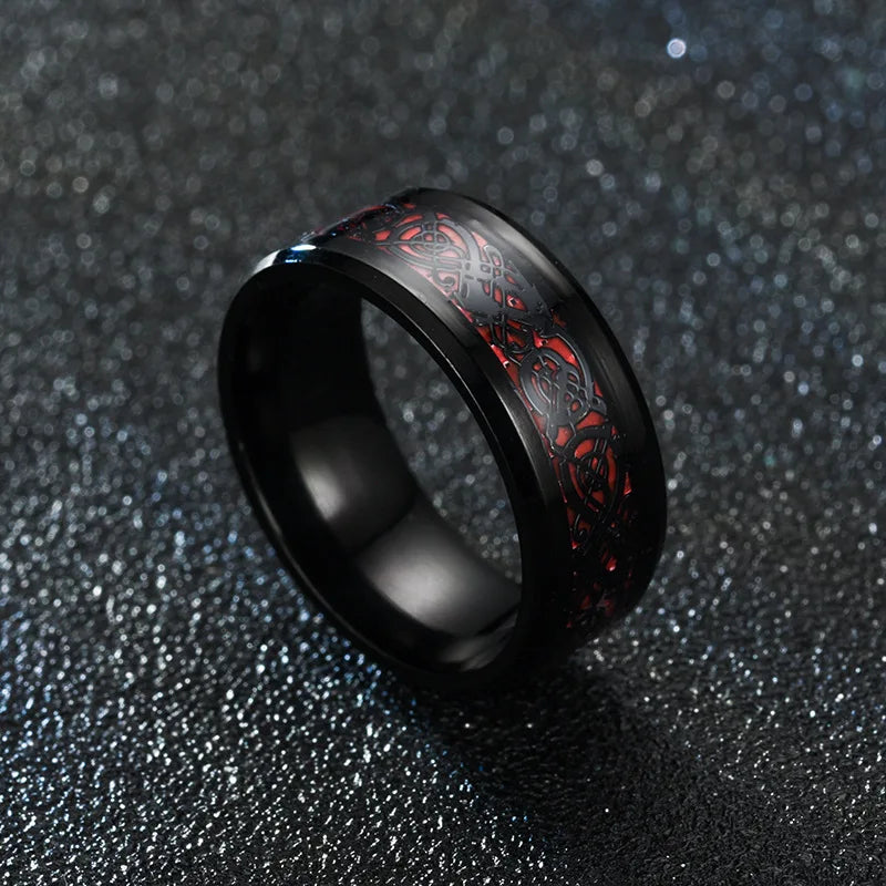 Punk Titanium Steel Black Carbon Fiber Mens Rings Fashion Red Blue Green Ring Anel Masculino Jewelry Wholesale