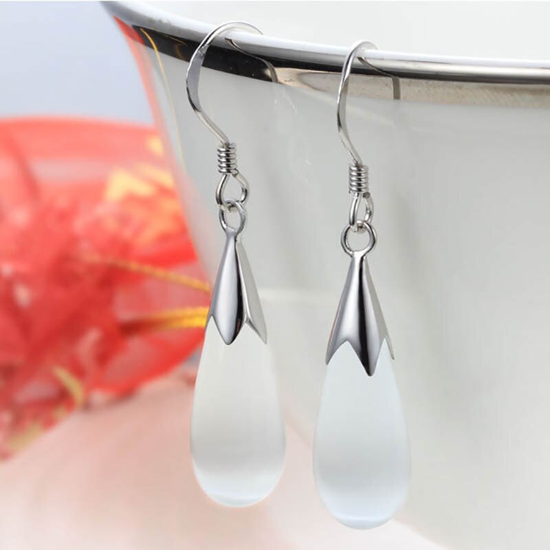 Bague Ringen Elegant Female Fashion Jewelry Fine Earrings For Women With Cat&#39;s Eye Stone Water-drop Shape Ear-drops