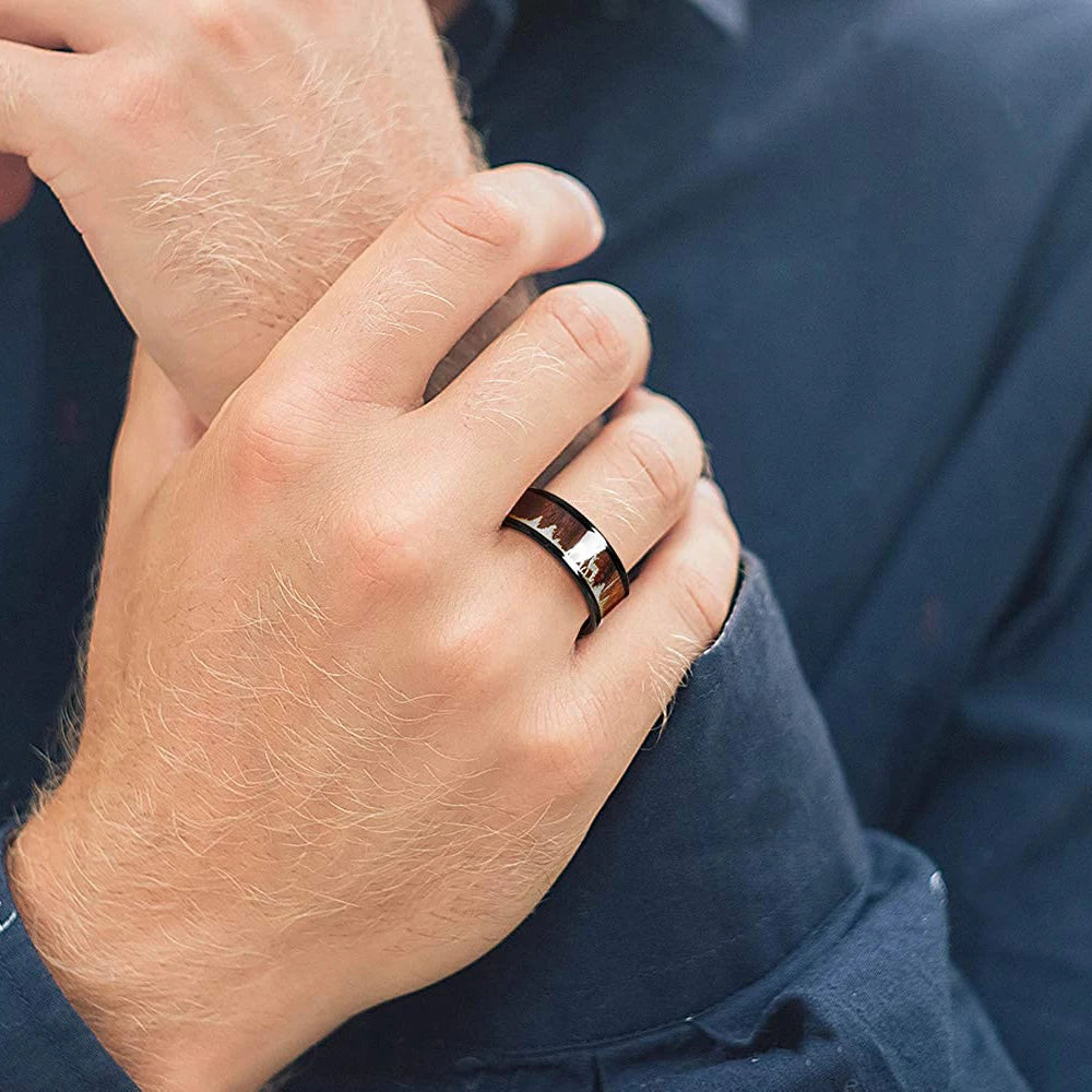 Fashion 8mm Deer Antler Black Titanium Stainles Steel Rings For Men Women Forest Elk Antler Ring Wedding Ring Men Wedding Band