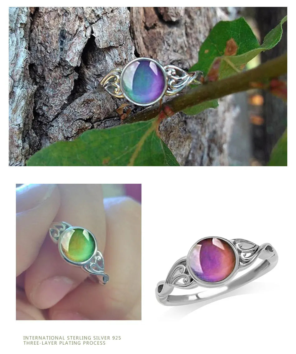 ZDADAN 925 Silver Oval Mood Temperature Change Ring For Women Charm Wedding Party Jewelry Gifts