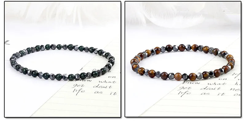 4mm Beads Bracelet Irregular Hematite Men Handmade Stretch Jewelry Black Lava Stone Charms Bracelets For Women Friendship Gifts