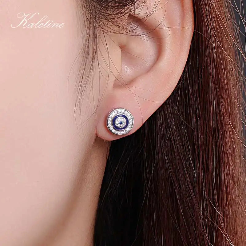 Kaletine Lucky Evil Eye Earring 925 Sterling Silver Stud Earrings For Women Blue Crystal Fatima Lucky Turkey Jewelry