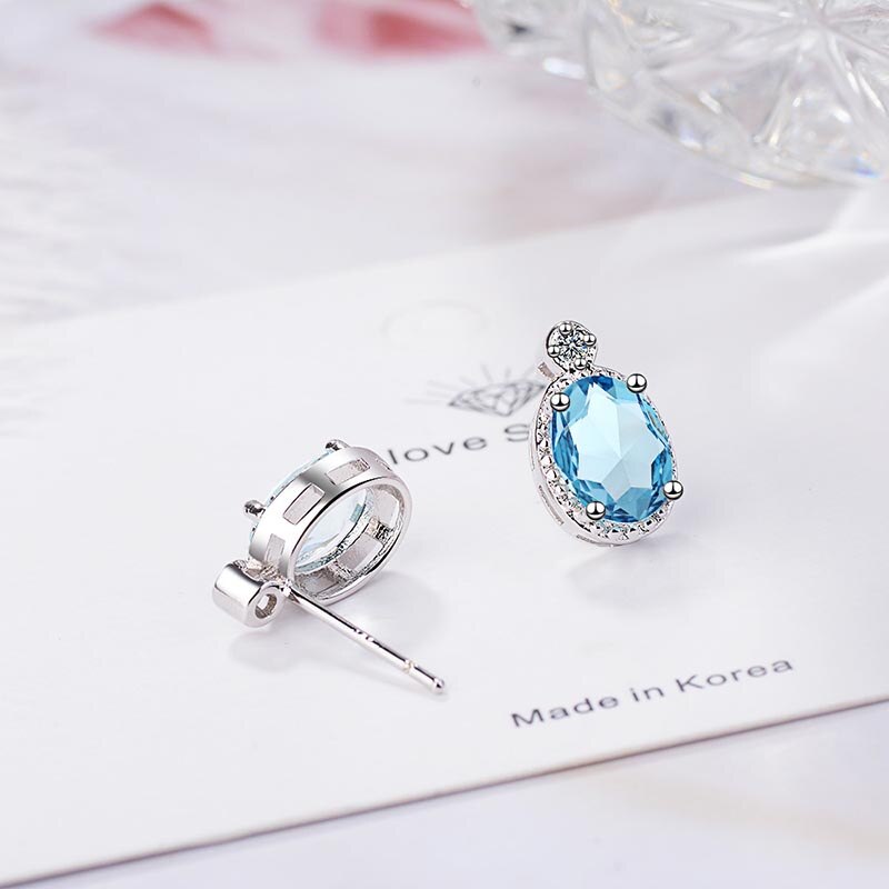 Cellacity Classic Silver 925 Earrings For Women With Oval Aquamarine Shaped Gemstones Jewerly Engagement Party Gift Wholesale