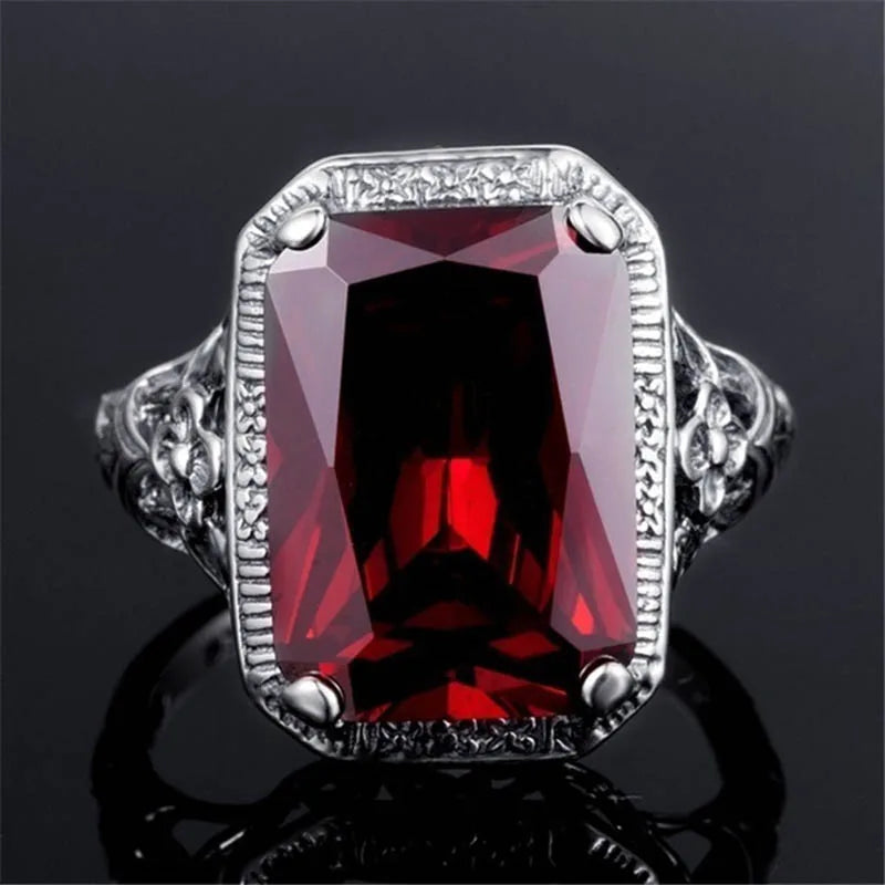 Cellacity Geometry Ruby Ring for Women Silver 925 Jewelry Rectangle Gemstones Luxury Design Female Anniversary Party Accessory