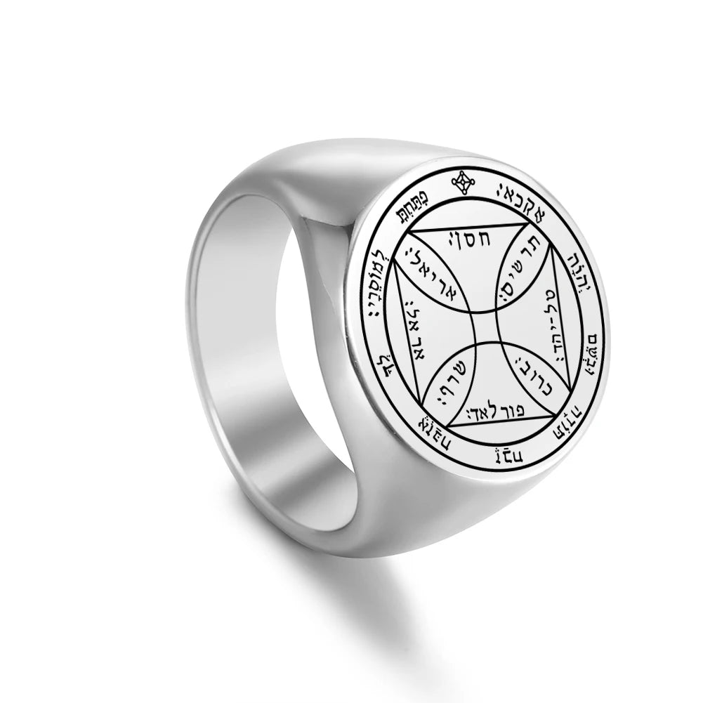 Dawapara Solomon Rings for Men Talisman Key of Solomon Amulet Punk Ring Stainless Steel Jewelry