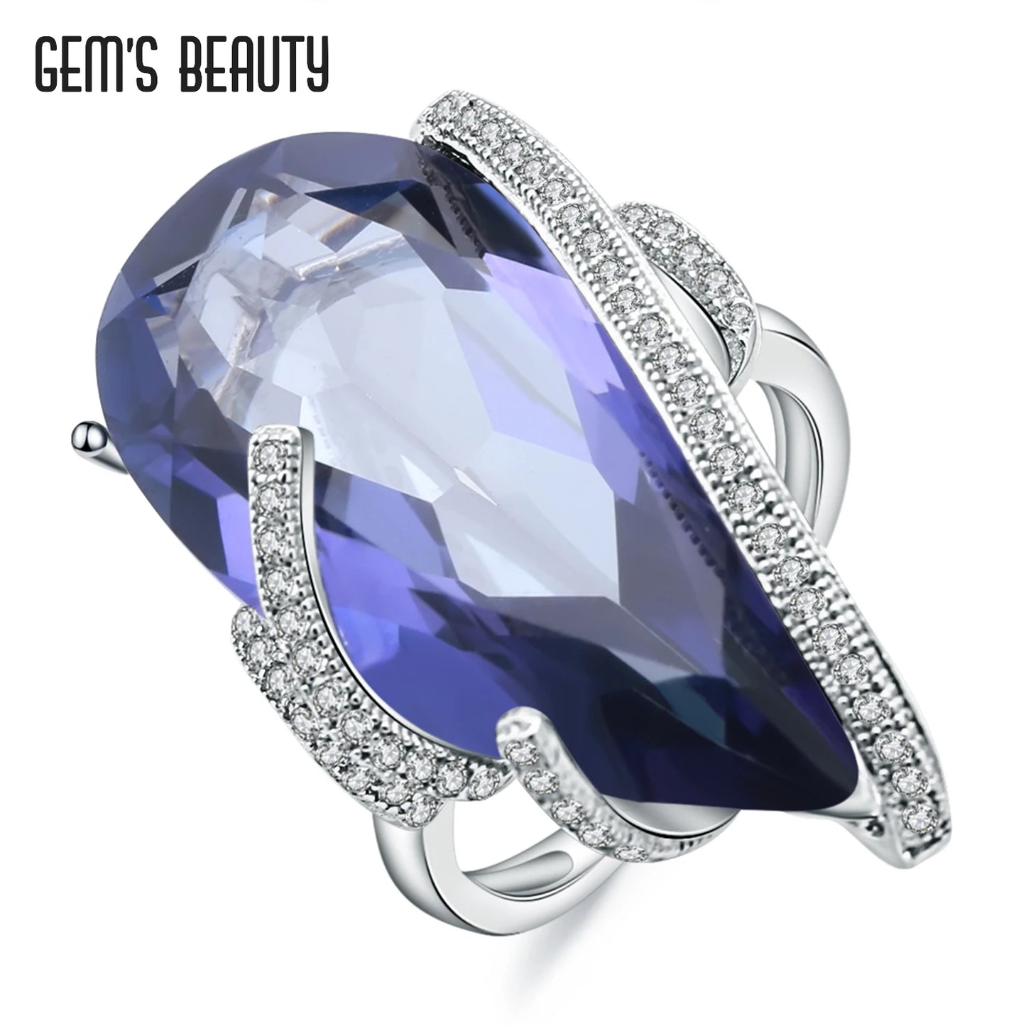 Gem's Beauty 17.8Ct Natural Iolite Blue Mystic Quartz Vintage Rings 925 Sterling Sliver Rings For Women Fine Jewelry 925 Sterling Sliver Blue Mystic Quartz