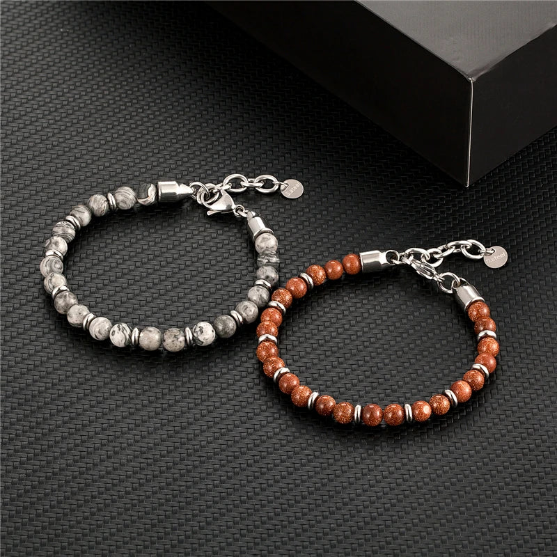 6mm Tiger Eye Beads Strand Bracelets Men Women Charm Stainless steel Chain Colorful Natural Stone Bracelet Male Jewelry Gift New