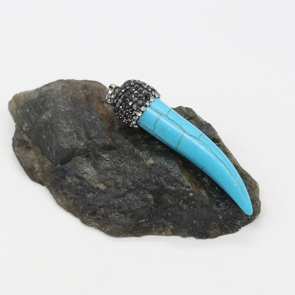 Natural Stone Pendant wolf's tooth shape inlaid with Crystal for Women Jewelry Making Necklace Accessories Reiki Healing Gift