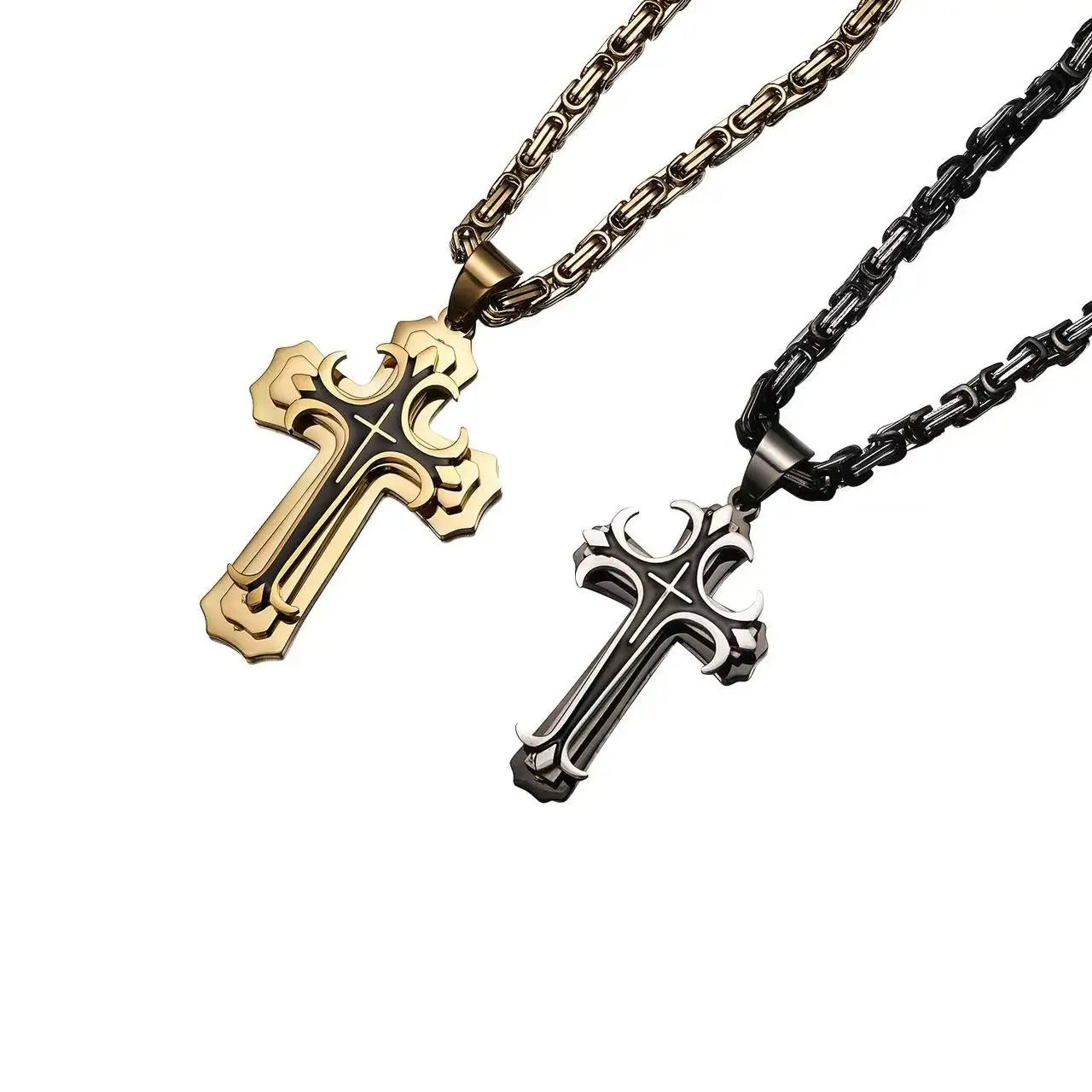 Double-layer Corrosion-resistant Oiling Cross Necklace for Men, Made of Stainless Steel