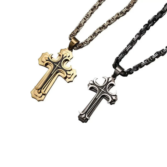 Double-layer Corrosion-resistant Oiling Cross Necklace for Men, Made of Stainless Steel