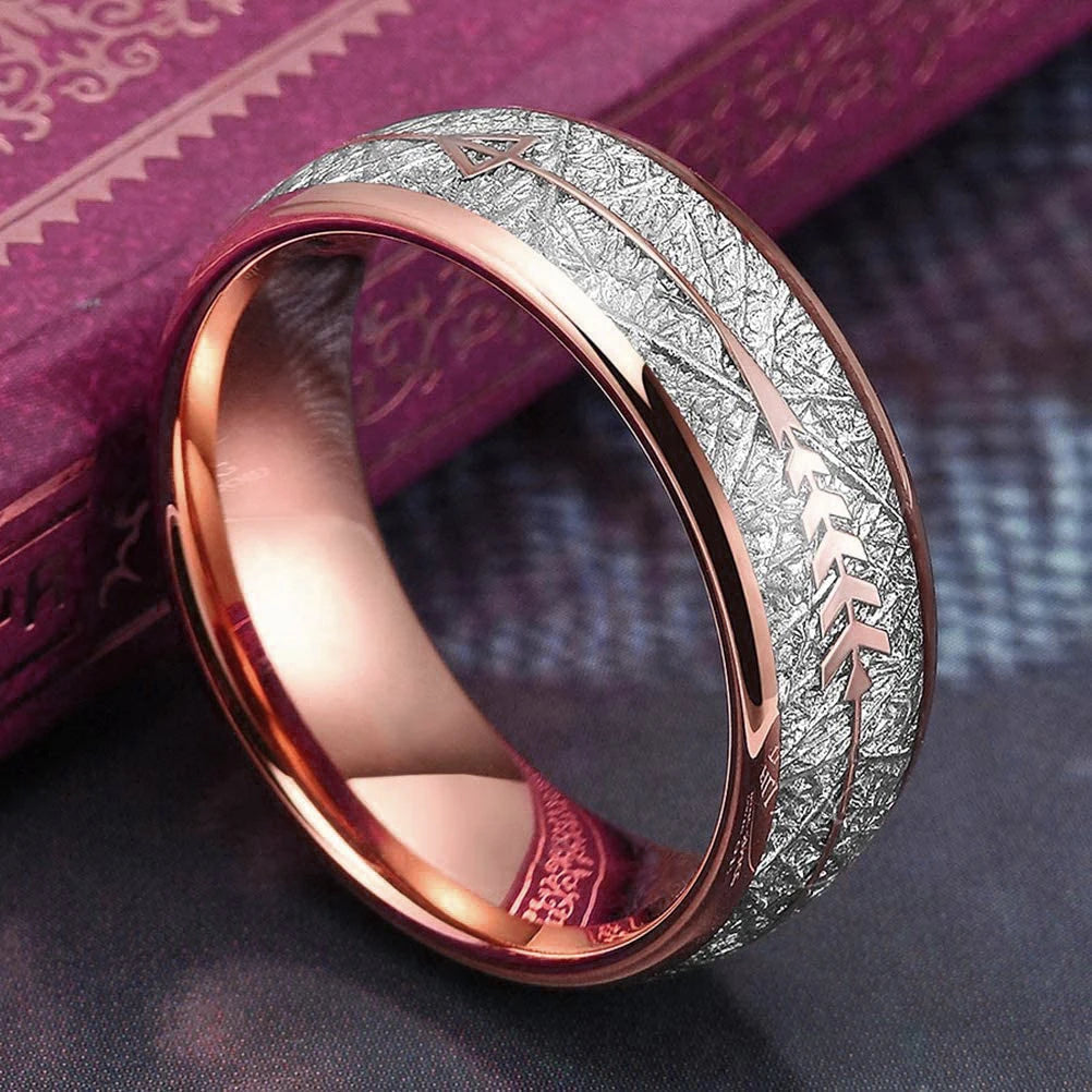 Fashion 8MM Rose Gold Color Stainless Steel Rings For Men Women Colorful Abalone Shell  Inlaid Men Rings Wedding Party Jewelry