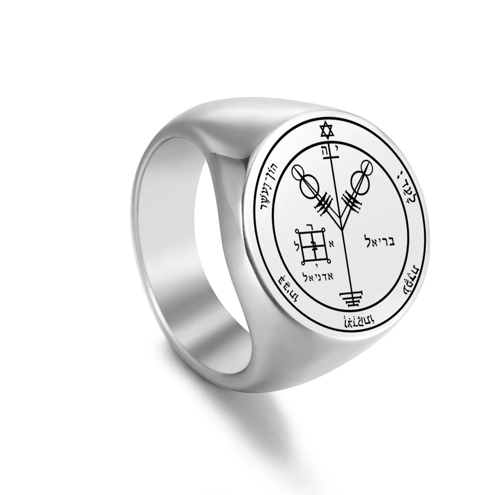 Dawapara Solomon Rings for Men Talisman Key of Solomon Amulet Punk Ring Stainless Steel Jewelry