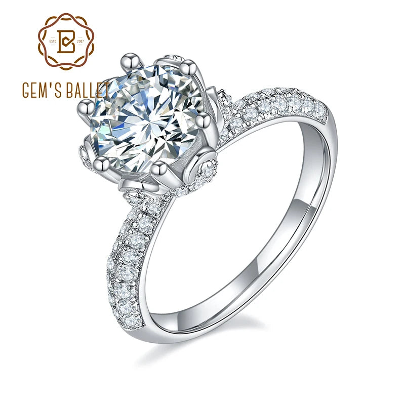 GEM'S BALLET 925 Sterling Silver Moissanite Ring 1ct 2ct 3ct Moissanite Diamond Vintage Wedding Engagement Ring For Women CHINA