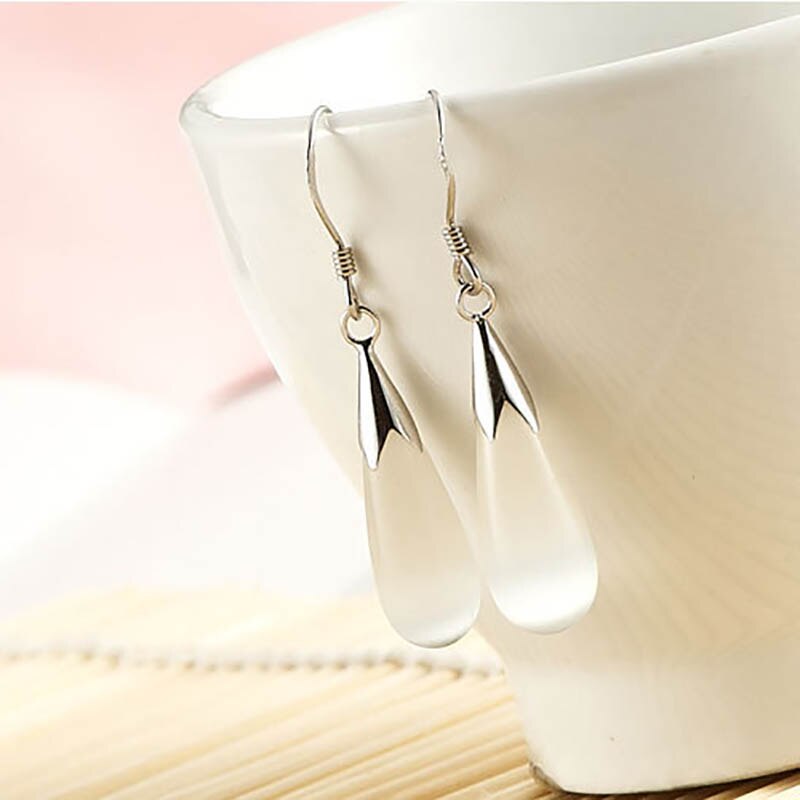 Bague Ringen Elegant Female Fashion Jewelry Fine Earrings For Women With Cat&#39;s Eye Stone Water-drop Shape Ear-drops