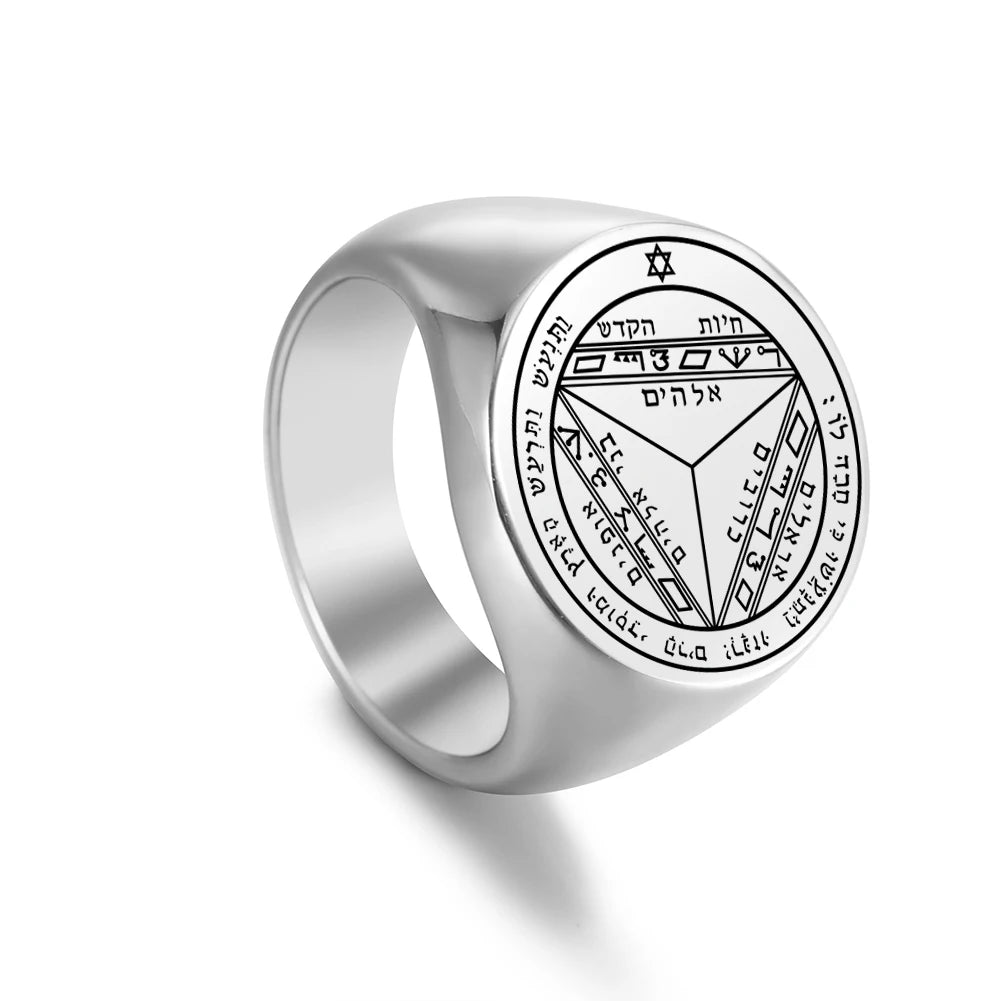 Dawapara Solomon Rings for Men Talisman Key of Solomon Amulet Punk Ring Stainless Steel Jewelry