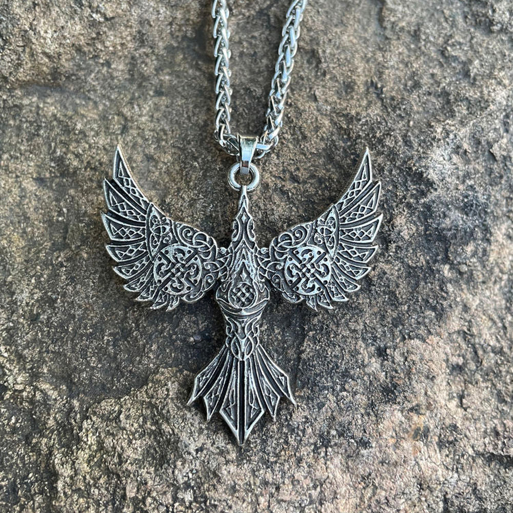 Gothic Norse Viking Soaring Phoenix Pendant Necklace Amulet