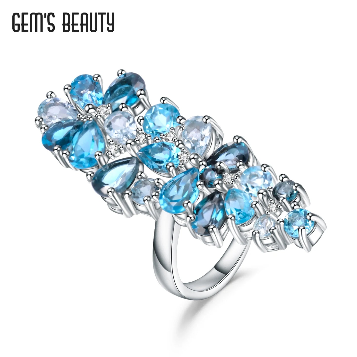 Gem's Beauty Natural London Blue Topaz Rings 925 Sterling Silver Modern Luxury Style Rings For Women Fine Jewelry 925 Sterling Silver Blue Topaz