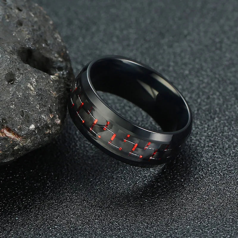 Punk Titanium Steel Black Carbon Fiber Mens Rings Fashion Red Blue Green Ring Anel Masculino Jewelry Wholesale