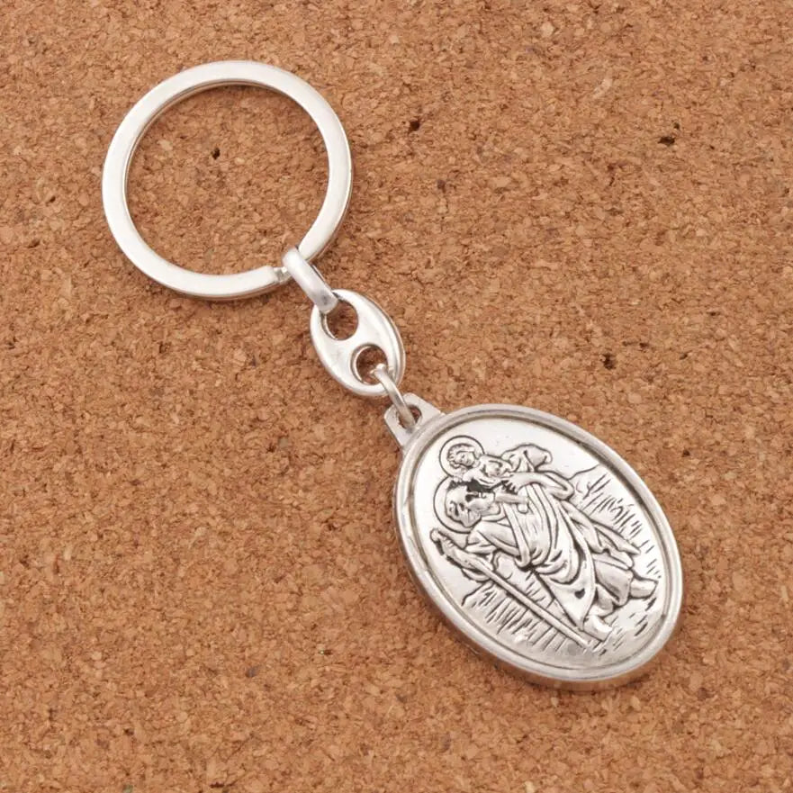 1Pcs St. Christopher Medal Keychain Patron Saint Of Travelers and Motorists 2Inches Large Auto Car Protection Key Ring K1741 SSS