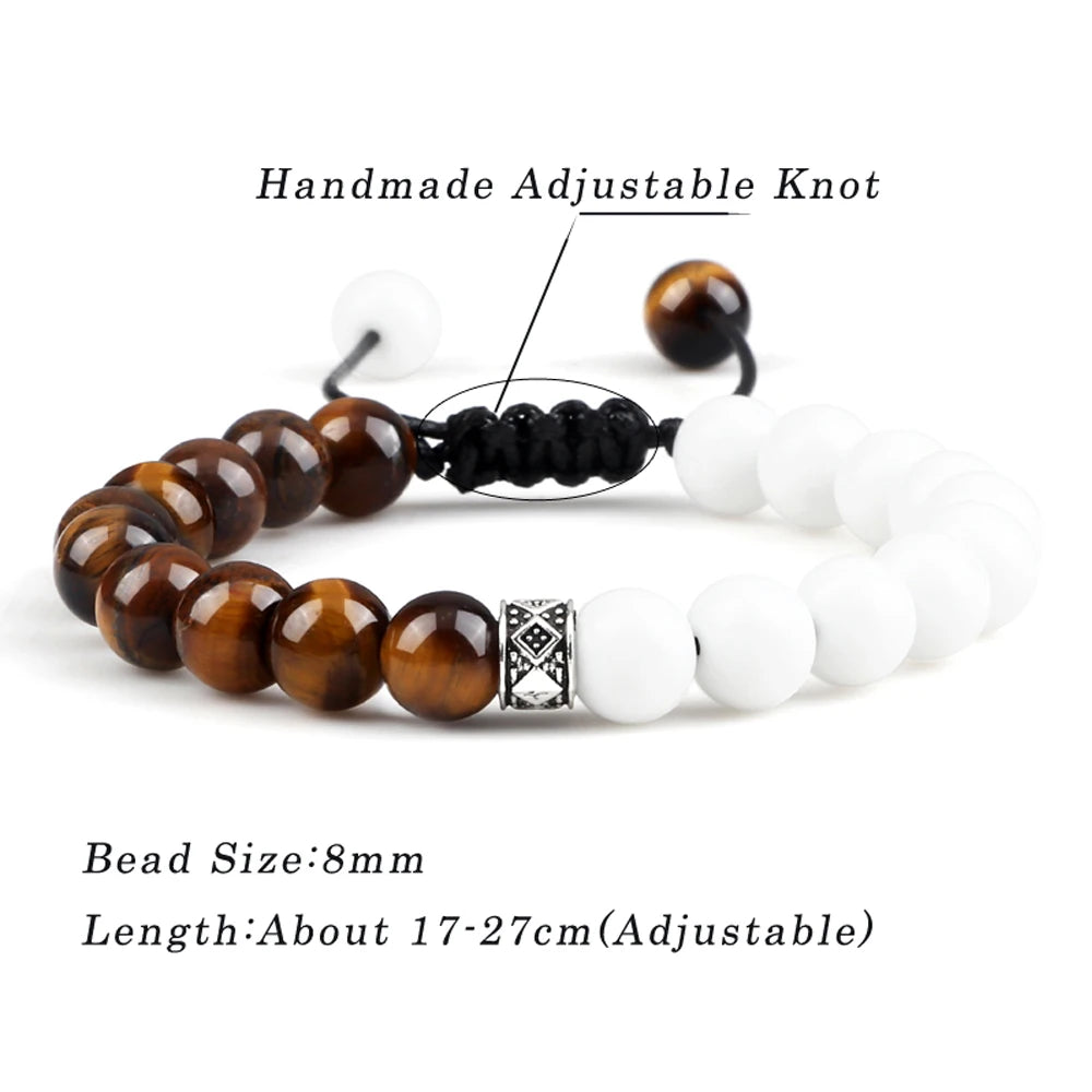 Fashion Black White Beaded Bracelets For Men 8mm Natural White Howlite Stone Beads Bracelet Women Meditation Prayer Jewelry Gift