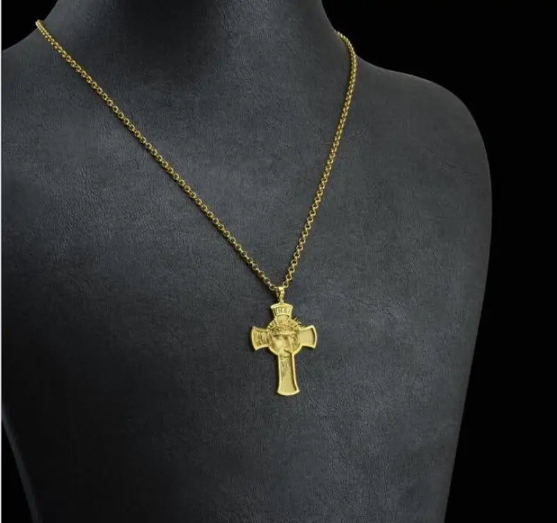 Celtic Cross Crown of Thorns Jesus Head Men Pendant Necklace Fashion Punk Hip Hop Necklace Religious Party Jewelry Accessories