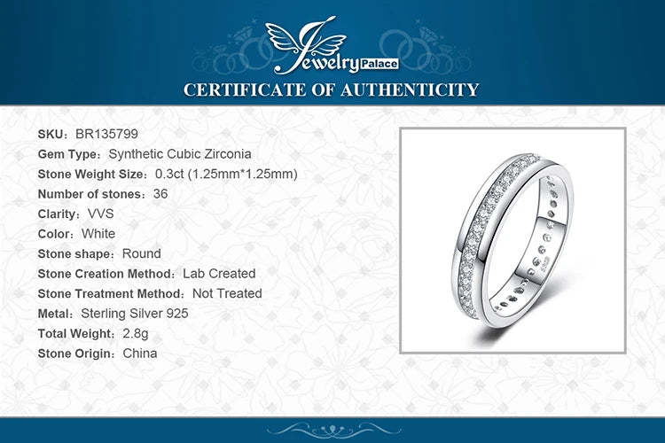 JewelryPalace Solid 925 Sterling Silver Wedding Engagement Ring for Woman AAAAA CZ Simulated Diamond Band Ring Luxury Jewelry