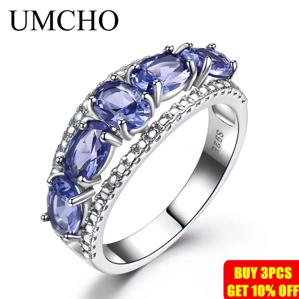 UMCHO 3.0ct Blue Sapphire Tanzanite Rings For Women Engagement Fine Jewelry Genuine Solid 925 Sterling Silver Ring Fine Jewelry