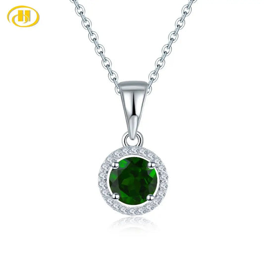 Hutang 6mm Round Chrome Diopside 925 Silver Pendant Genuine Gemstone Solid 925 Sterling Silver Chain Fine Elegant Women Jewelry