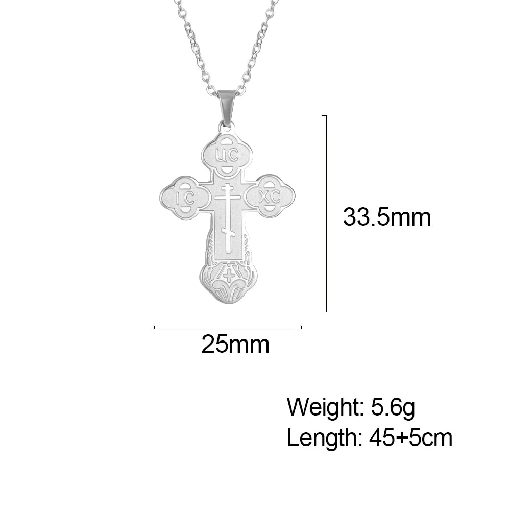 Dawapara Eastern Orthodox Serbian Cross Pendant Necklace Stainless Steel Jewelry Talisman Charm Necklaces