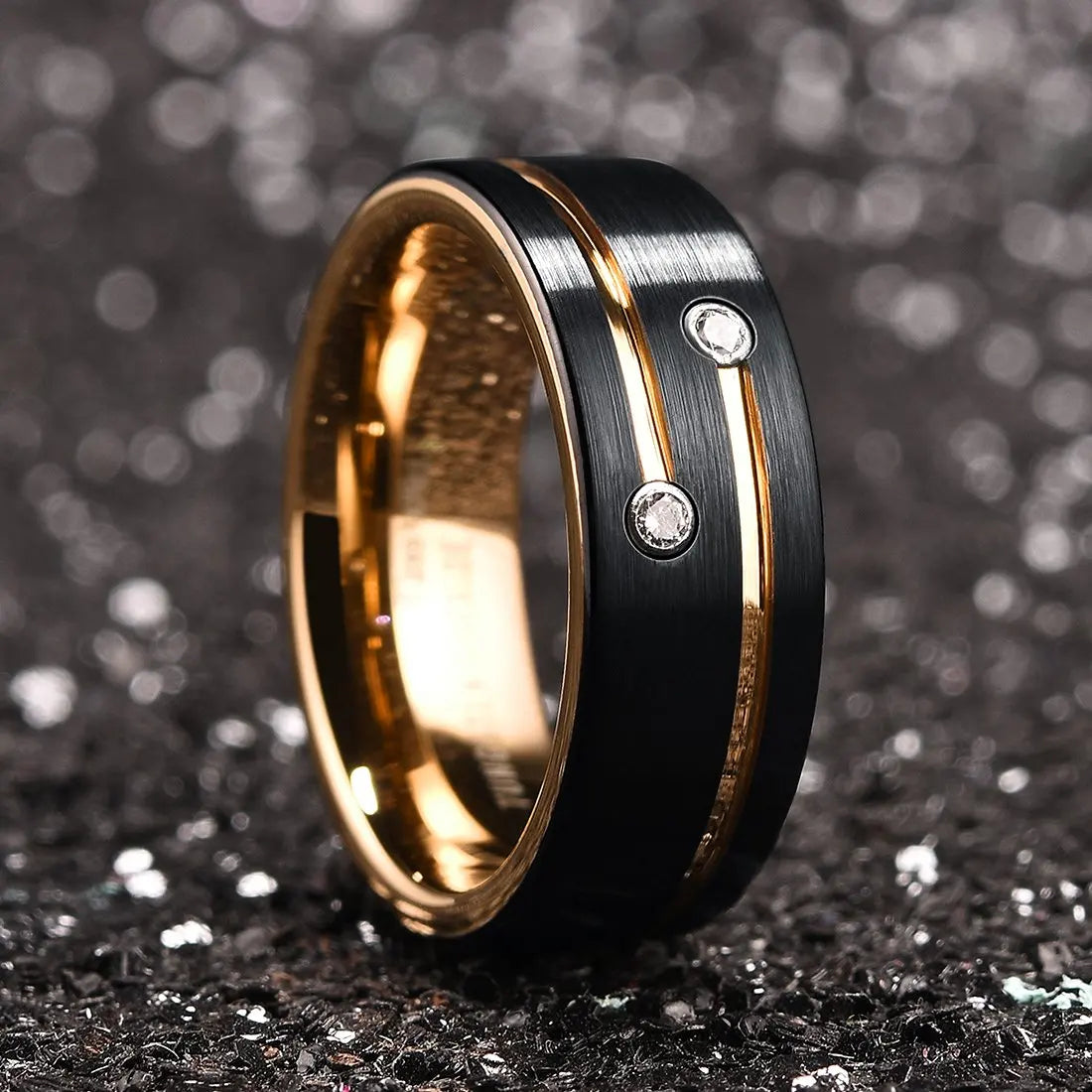 Fashion 8mm Black Polished Finish Tungsten Wedding Ring For Men Inlaid Zirconia Stainless Steel Engagement Ring Men Wedding Band
