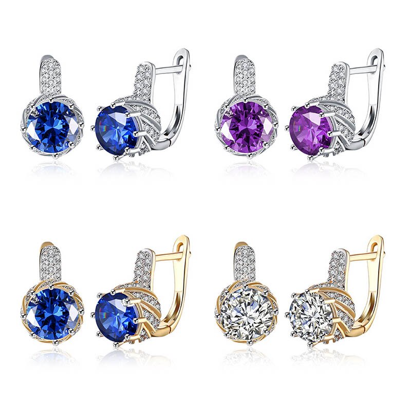 Cellacity Silver 925 Jewelry Gemstones Earrings for Women Round Sapphire Amethyst Zircon 4 Colors Choice Female Ear drops Party