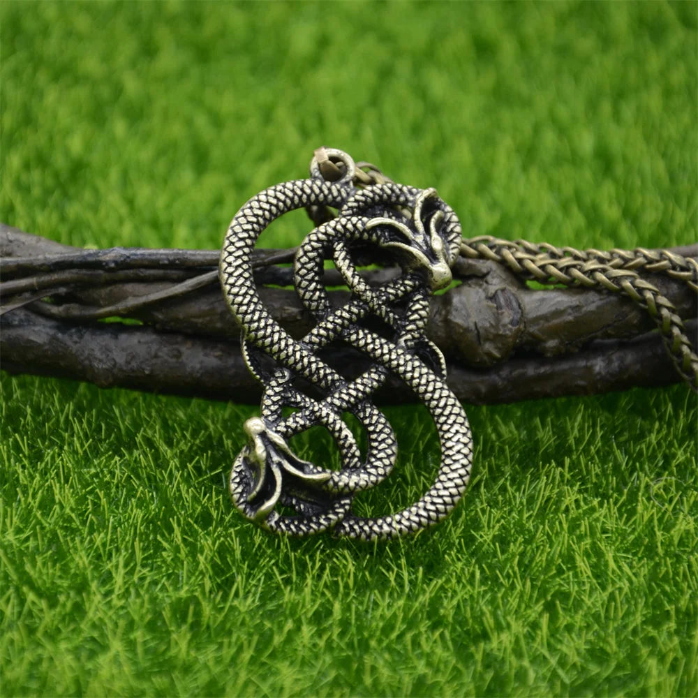 Norse Loki Double Dragon Goth Ouroboros Scandinavian Pendant Viking Mens Necklace Gothic Accessories Halloween Jewelery