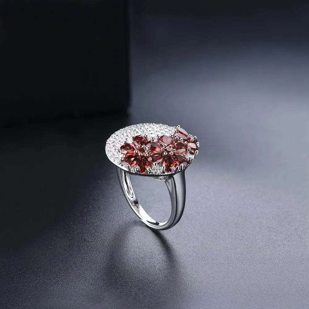 Natural Red Garnet 2.85 Carats 925 Silver Women's Ring Wedding Engagement Unique Special Design Jewelry Brand Birthday Gifts