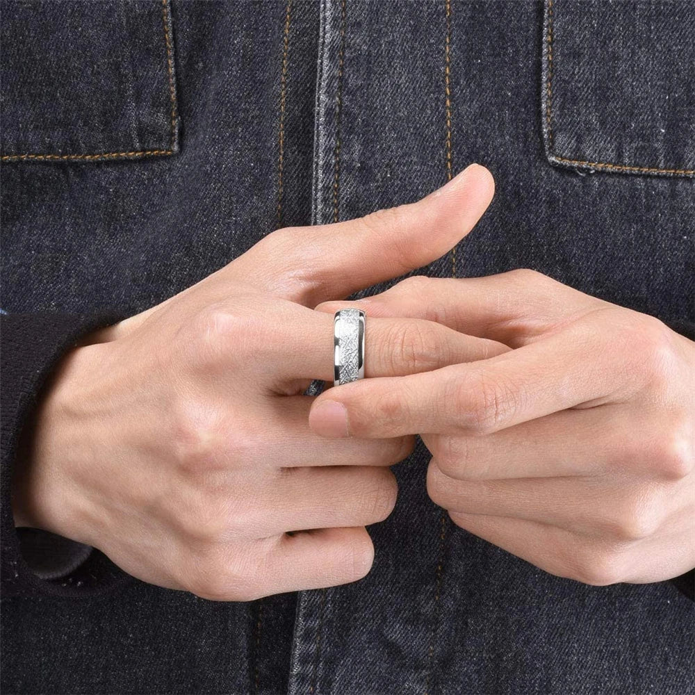 2025 Trendy 8mm Black Titanium Wedding Stainless Steel Rings For Men Inlay Colorful Abalone Shell Ring Men Wedding Band Jewelry