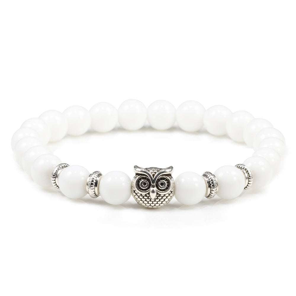 Black Lava Tiger Eye Weathered Stone Bracelets Bangles Classic Owl Beaded Natural Charm Bracelet for Women and Men Yoga Jewelry White Porcelain Owl CHINA